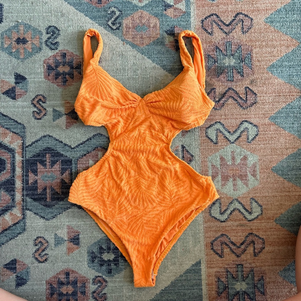 L*Space Orange Textured One Piece Swimsuit